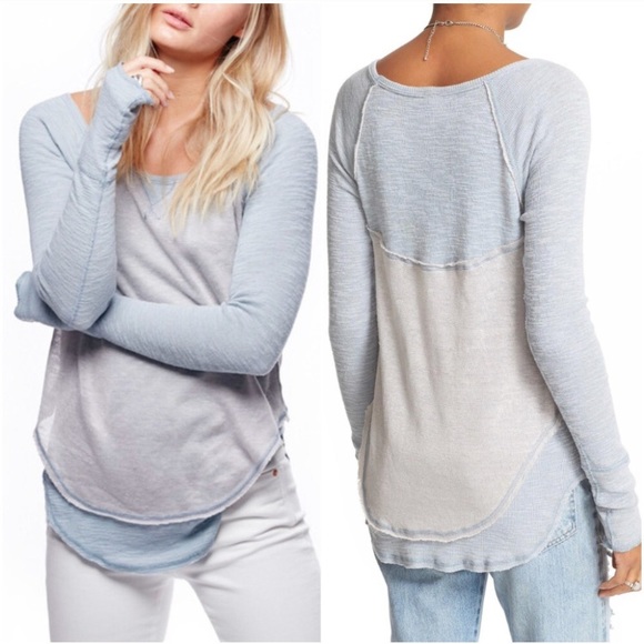 Free People Tops - Free People • Raglan Long Sleeve Tee Grey Blue Top
